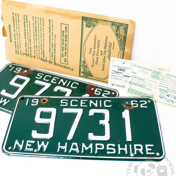 1962 New Hampshire License Plate PAIR With Registration and Original Cover - Picture 3 of 5